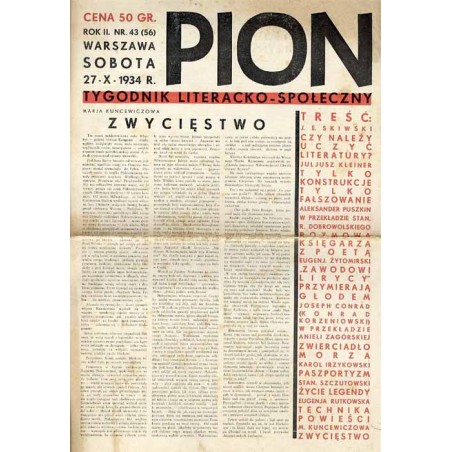 Pion. Tygodnik literacko-społeczny. R.2 (1934). Nr 43 (56) (27 października 1934)