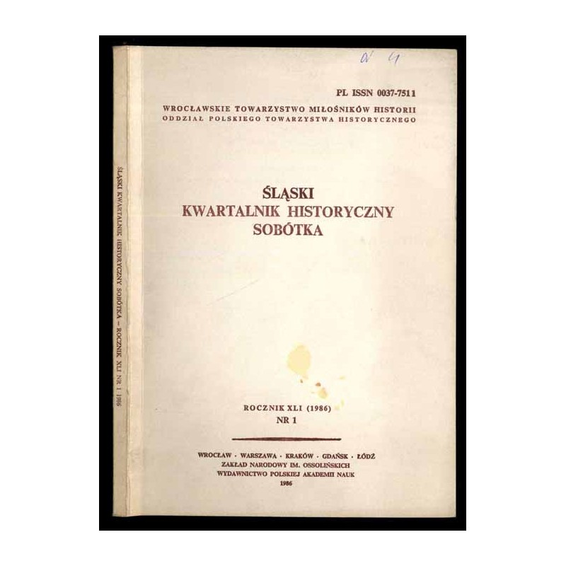 Śląski Kwartalnik Historyczny. Sobótka. R.41 (1986). Nr 1