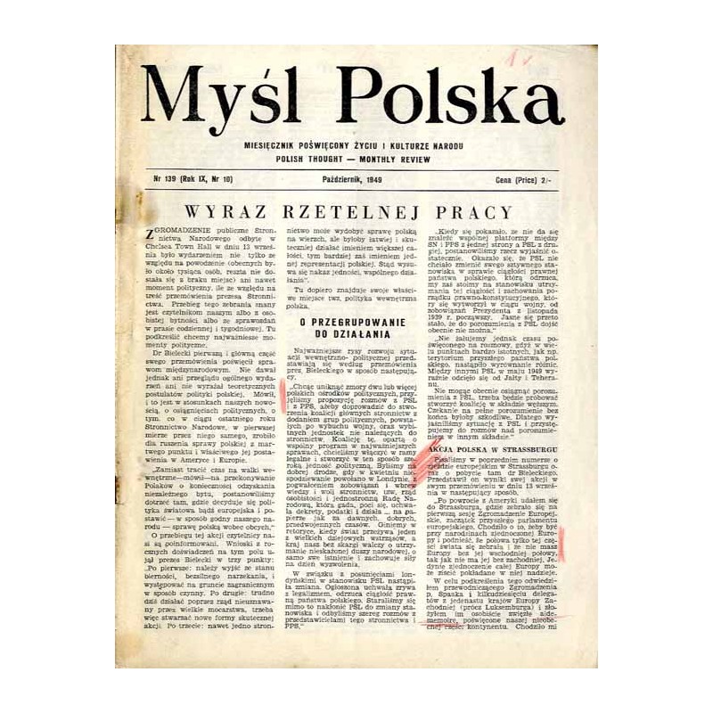 Myśl Polska. Dwutygodnik poświęcony życiu i kulturze narodu  Polish Thought. Fortnightly review. R.9 (1949). Nr 10 (139) (Paźdz