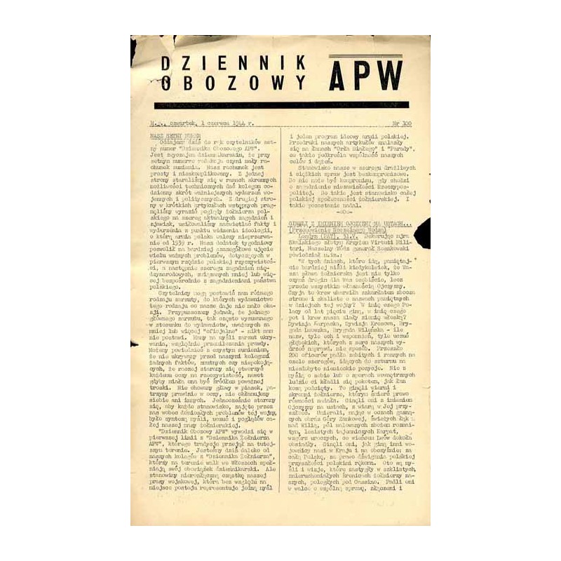 Dziennik Obozowy APW. 1944. Nr 100 (1 czerwca 1944)