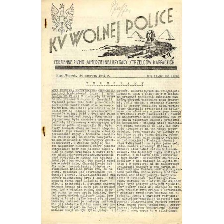 Ku Wolnej Polsce. Codzienne pismo Brygady Strzelców Karpackich. R.2 (1941). Nr 150 (256) (24 czerwca 1941)