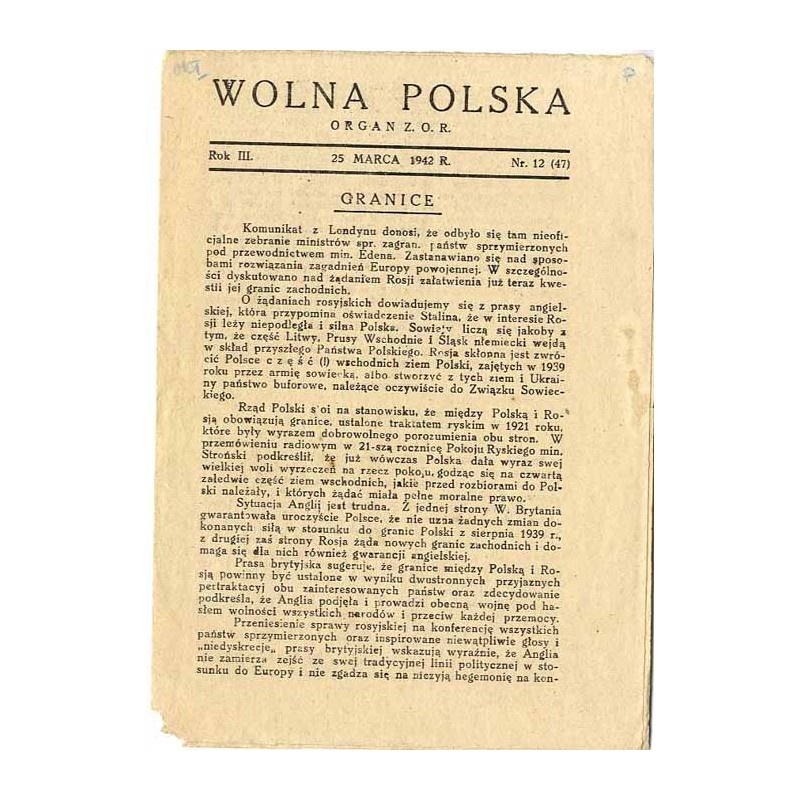 Wolna Polska. R. 3 (1942). Nr 12 (47) (25 marca 1942)