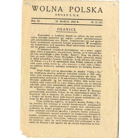 Wolna Polska. R. 3 (1942). Nr 12 (47) (25 marca 1942)