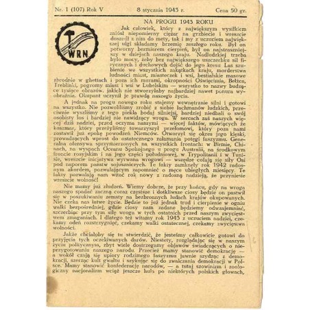 WRN [Wolność Równość Niepodległość]. R. 5 (1943). Nr 1 (107) (8 stycznia 1943)