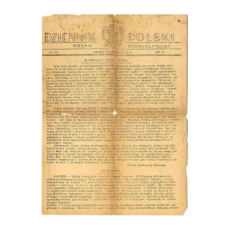 Dziennik Polski. Organ demokratyczny. R. 4 (1943). Nr 533 (17 czerwca 1943)