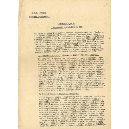 Instrukcja Nr. 3 Z.P.L. "Orka" Komitet Wykonawczy. O programie działalności ZPL. Czerwiec 1944 r.
