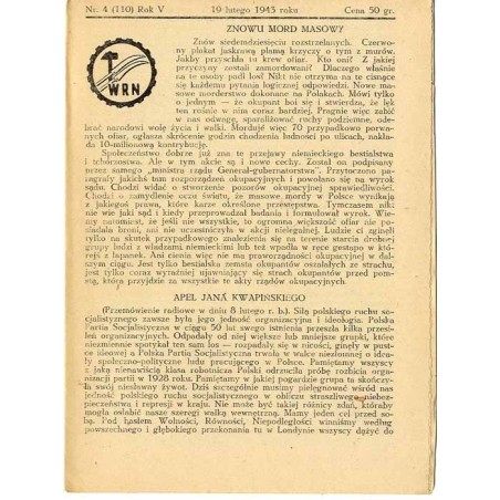 WRN [Wolność Równość Niepodległość]. R. 5 (1943). Nr 4 (110) (19 lutego 1943)