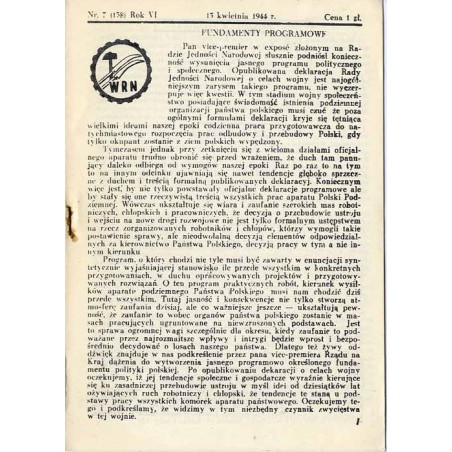 WRN [Wolność Równość Niepodległość]. R. 6 (1944). Nr 7 (138) (15 kwietnia 1944)