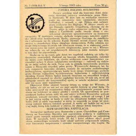 WRN [Wolność Równość Niepodległość]. R. 5 (1943). Nr 3 (109) (5 lutego 1943)
