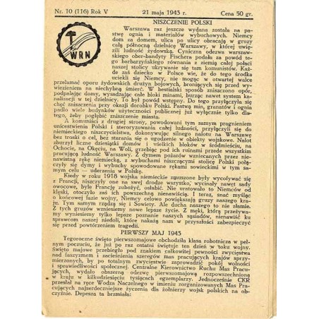 WRN [Wolność Równość Niepodległość]. R. 5 (1943). Nr 10 (116) (21 maja 1943)