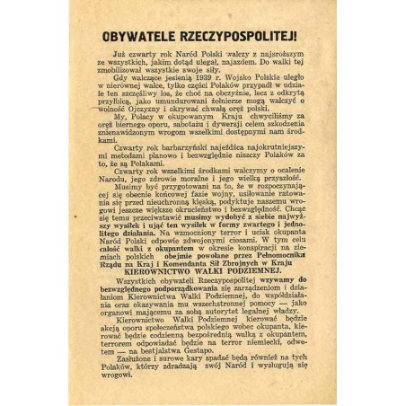 Obywatele Rzeczypospolitej! [Inc.:] "Już czwarty rok Naród Polski walczy z najsroższym ze wszystkich, jakim dotąd ulegał, najazd
