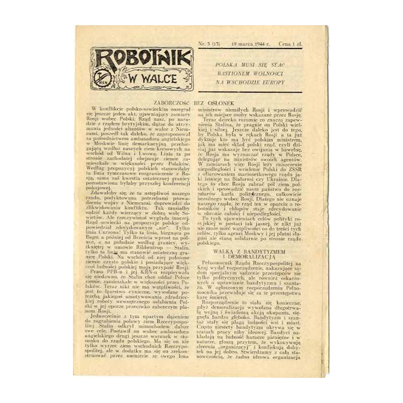 Robotnik w Walce. R. 2 (1944). Nr 5 (13) (19 marca 1944)