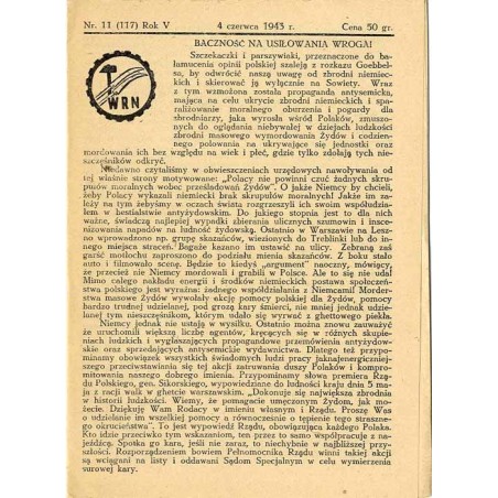 WRN [Wolność Równość Niepodległość]. R. 5 (1943). Nr 11 (117) (4 czerwca 1943)