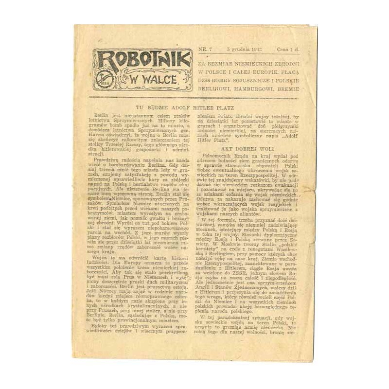 Robotnik w Walce. R. 1 (1943). Nr 7 (5 grudnia 1943)
