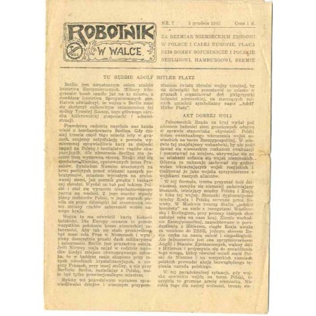 Robotnik w Walce. R. 1 (1943). Nr 7 (5 grudnia 1943)