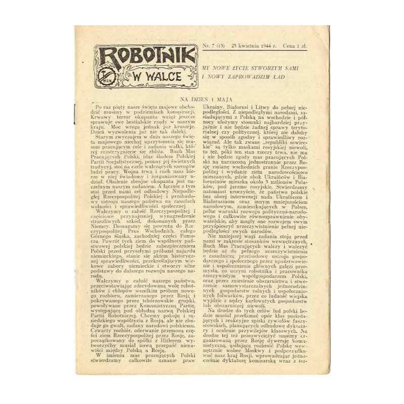 Robotnik w Walce. R. 2 (1944). Nr 7 (15) (23 kwietnia 1944)