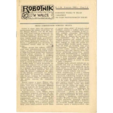 Robotnik w Walce. R. 2 (1944). Nr 1 (9) (9 stycznia 1944)
