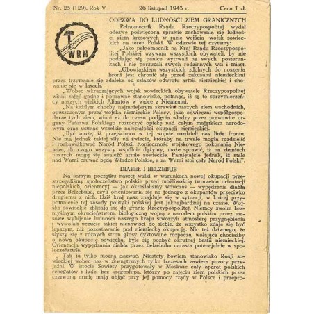 WRN [Wolność Równość Niepodległość]. R.5 (1943). Nr 23 (129) (26 listopada 1943)