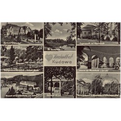 Herzheilbad Kudowa. Kurhotel Fürstenhof. Rosengarten mit Wandehalle u. Gotthold-Quelle. Kurpark mit Aussichtslaube und Schloß. G