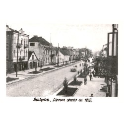 Białystok. Lipowa strato en 1938. / Rewers: Ĉe tiu strato en la domo numero 33 troviĝis la sidejo de Zamenhofa Esporanto-Societo