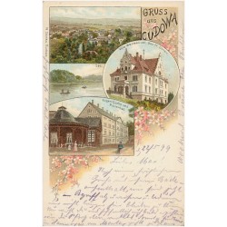 Gruss aus Cudowa. See. Villa Sanssouci, Bes. H. Dönau. Eugen-Quelle und Marienbad