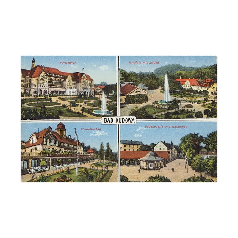 Bad Kudowa. Fürstenhof. Charlottenbad. Kurplatz mit Schloß. Eugenquelle und Marienbad