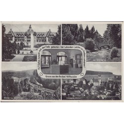 Gruss aus dem Herzbad Altheide [...] Kurhaus. Partie im Höllental. Im Höllental. Gesamtansicht