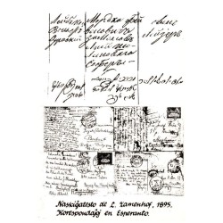 Naskiĝatesto de L. Zamenhof, 1895. Korespondaĵoj en Esperanto. / Rewers: Naskiĝatesto de L. Zamenhof, 1859 en la lingvoj rusa ka