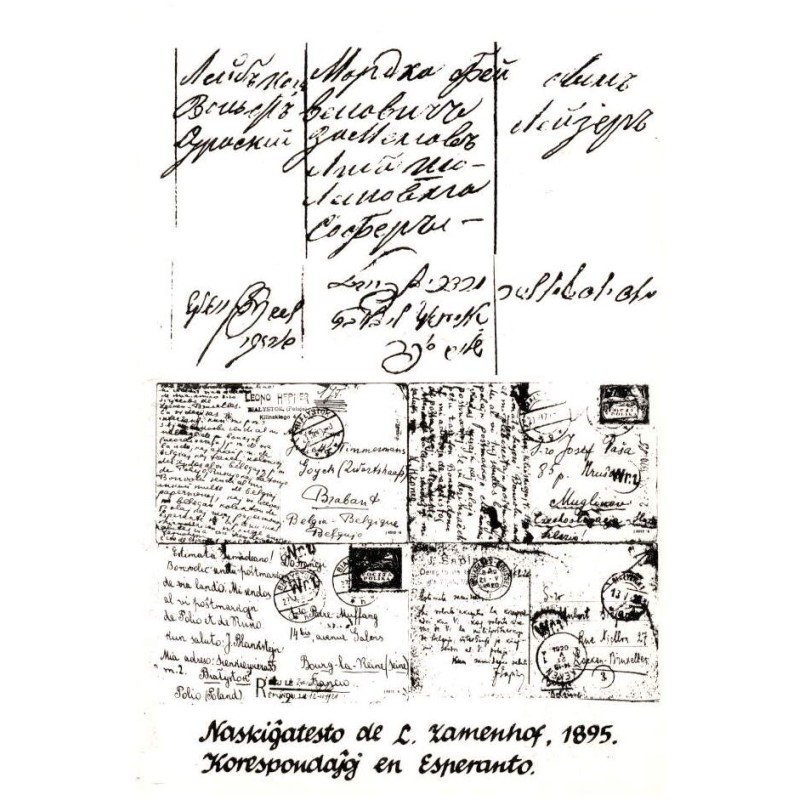 Naskiĝatesto de L. Zamenhof, 1895. Korespondaĵoj en Esperanto. / Rewers: Naskiĝatesto de L. Zamenhof, 1859 en la lingvoj rusa ka