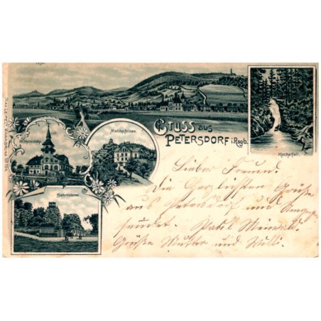 Gruss aus Petersdorf i. Rsgb. 1996. Wilhelmshöhe. Moltkefelsen. Kochelfall. Biebersteine.