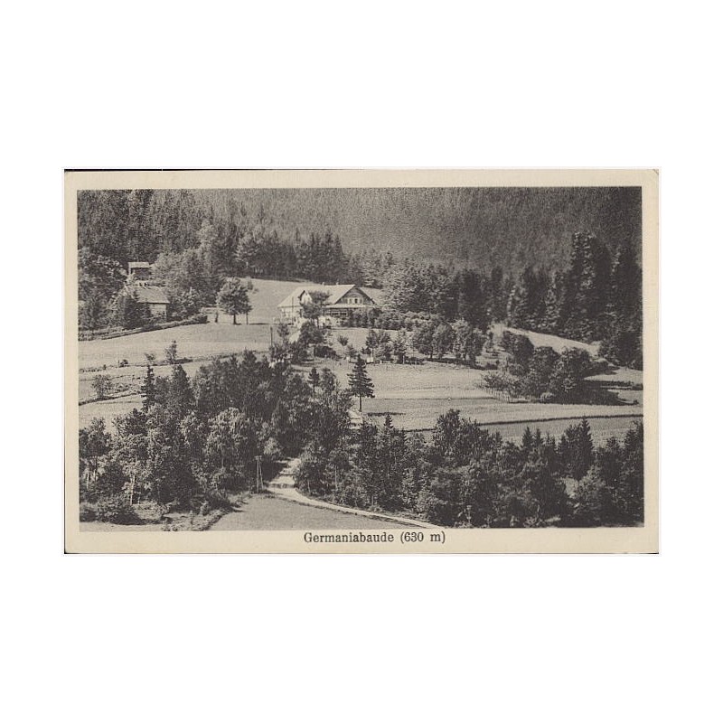 Germaniabaude, 630 m, Bad Flinsberg i. Isergebirge. Besitzer Konzek, Fernruf Nr. 136 [...]