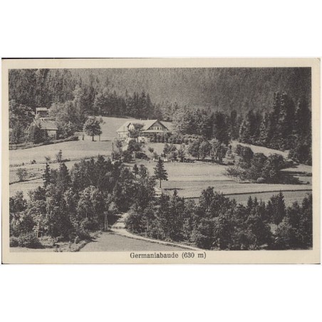 Germaniabaude, 630 m, Bad Flinsberg i. Isergebirge. Besitzer Konzek, Fernruf Nr. 136 [...]