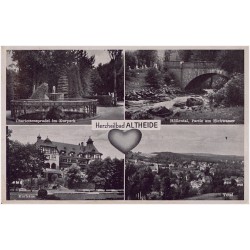 Herzheilbad Altheide. Charlottensprudel im Kurpark. Kurhaus. Höllental, Partie am Eichwasser. Total