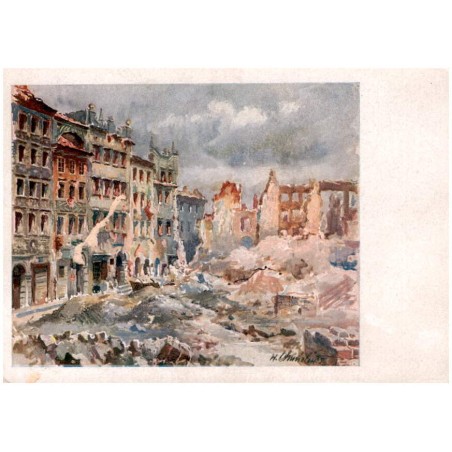 Warszawa zburzona przez Niemców podczas Powstania 1944 [...] Ruiny  Rynku Starego Miasta. W. Chmielewski pinx.
