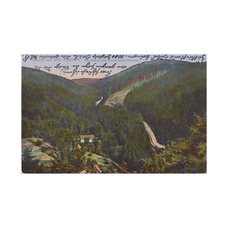 Gruss aus Bad Kudowa. Forsthaus mit Heuscheuer-Strasse
