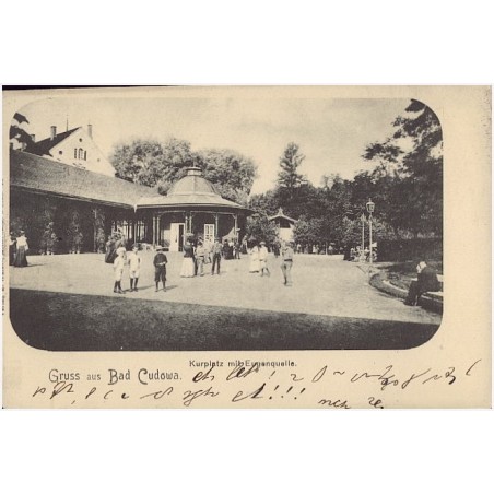Gruss aus Bad Cudowa. Kurplatz mit Eugenquelle