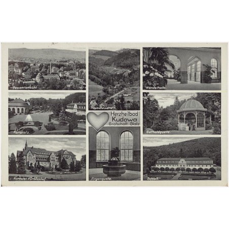 Herzheilbad Kudowa Grafschaft Glatz. Gesamtansicht. Kurplatz. Kurhotel Fürstenhof. Heuscheuerstr. Eugenquelle. Wandehalle. Gotth