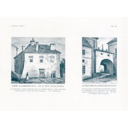 Zubrzycki: Skarb 2. Tabl. 169. [1] Dwór w Jakubowicach z XVI w. [2] Główna brama zamku kieleckiego / "ZUBRZYCKI: SKARB II. TABL