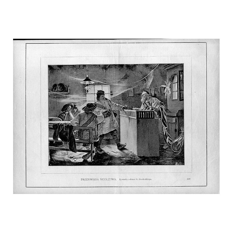 Przerwana modlitwa. Rysunek z obrazu St. Grocholskiego. 8097 / "PRZERWANA MODLITWA. Rysunek z obrazu St. Grocholskiego. 8097" /
