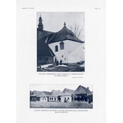 Zubrzycki: Skarb 2. Tabl. 102. [1] Kaplica murowana przy kościele drewnianym w Jordanowie [2] Widok szeregu domów z rynku Jorda