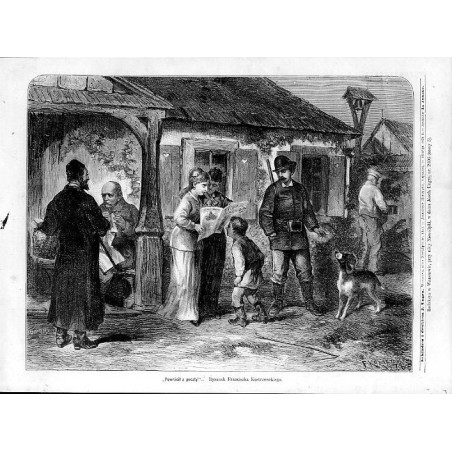 ""Powrócił z poczty!"... Rysunek Franciszka Kostrzewskiego."