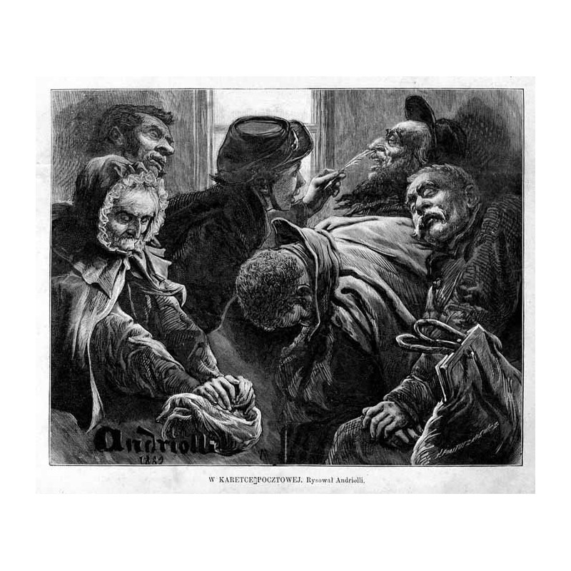 W karetce pocztowej. Rysował Andriolli / "W KARETCE POCZTOWEJ. Rysował Andriolli."