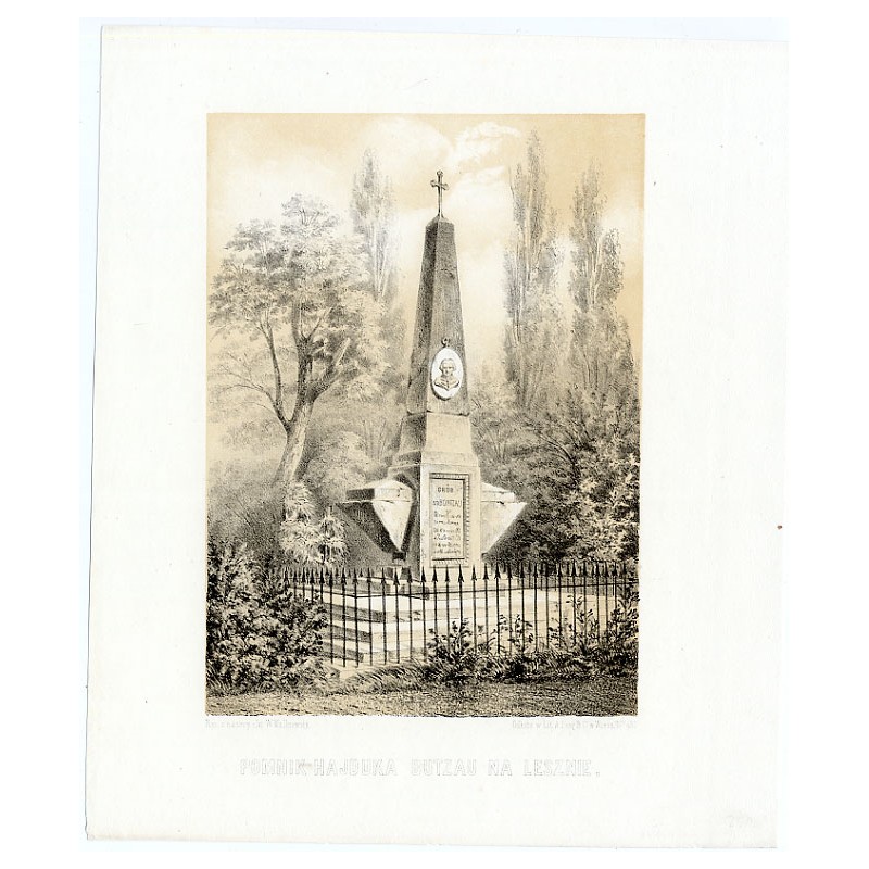 Pomnik hajduka Butzau na Lesznie / "POMNIK HAJDUKA BUTZAU NA LESZNIE. Rys. z natury i lit. W. Walkiewicz. Odbito w Lit. A. Pecq