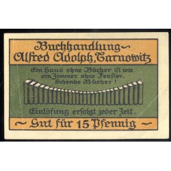 "15 pf Tarnowitz O/S 15 pf" / "Buchhandlung Alfred Adolph, Tarnowitz Gut für 25 Pfennig"