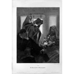 "XXXIII. St. Grocholski: Morgengebet." / Modlitwa poranna / Żydzi modlący się w wagonie / Modlący się Żydzi / Ranek w wagonie