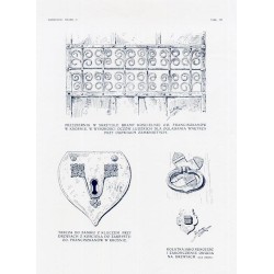 Zubrzycki: Skarb 2. Tabl. 108. [1] Przeziernik w skrzydle bramy kościelnej oo. Franciszkanów w Krośnie [2] Tarcza do zamku z kl