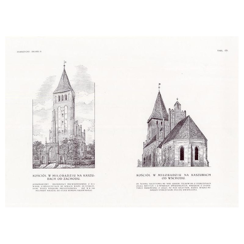 Zubrzycki: Skarb 2. Tabl. 178. Kościół w Miłobądziu na Kaszubach: [1] od zachodu [2] od wschodu / "ZUBRZYCKI: SKARB II. TABL. 1