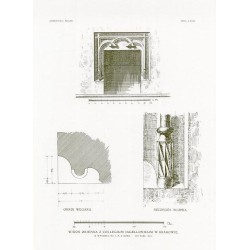 Zubrzycki: Skarb 1. Tabl. 40-48 66-69 i 75-76. Collegium Iagellonicum w Krakowie [przekrój podłużny i detale architektoniczne]