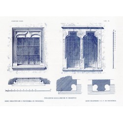 Zubrzycki: Skarb 1. Tabl. 40-48 66-69 i 75-76. Collegium Iagellonicum w Krakowie [przekrój podłużny i detale architektoniczne]