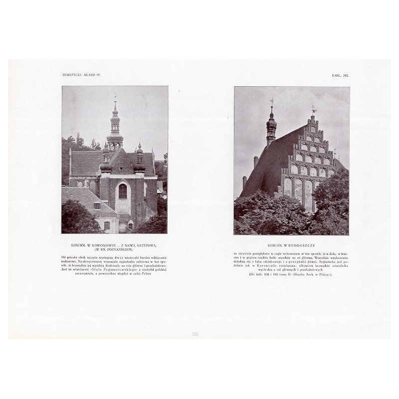 Zubrzycki: Skarb 4. Tabl. 395. [1] Kościół w Koronowie - z nawą krzyżową [2] Kościół w Bydgoszczy / "ZUBRZYCKI: SKARB IV. TABL.